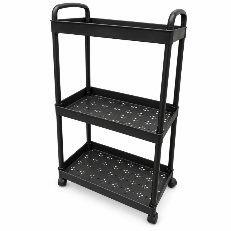 Carrito Organizador 3 Niveles con Ruedas 60 x 32 x 20 cm Negro