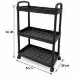 Carrito Organizador 3 Niveles con Ruedas 60 x 32 x 20 cm Negro - Imagen 3