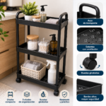 Carrito Organizador 3 Niveles con Ruedas 60 x 32 x 20 cm Negro - Imagen 4