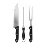 Set Kit Parrillero 3 Piezas Cuchillo Chaira Tenedor Acero - Imagen 10