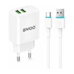 Cargador De Pared Bwoo Doble Usb 2.4a Con Cable Usb C 1m - Blanco