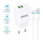 Cargador De Pared Bwoo Doble Usb 2.4a Con Cable Usb C 1m - Blanco - Imagen 6