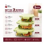 Set X3 Tuppers Bowls De Vidrio Con Tapa Herméticos - Transparente - Imagen 3