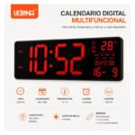 Reloj Digital De Pared Led 34 Cm Calendario Temperatura - Negro - Imagen 10