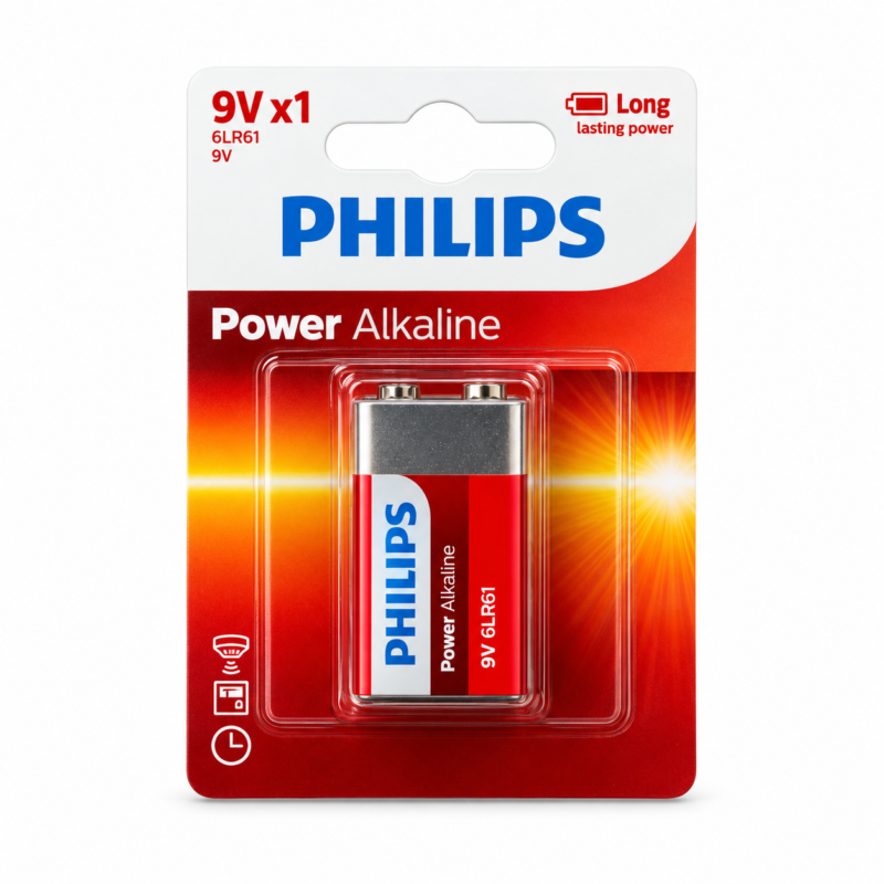Pila Alcalina Philips 9V 6LR61 Power Alkaline – 1 Unidad