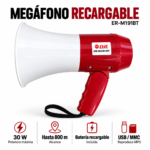 Megáfono Recargable 30W ER-M191BT con USB, Tarjeta MMC, MP3 y Alcance hasta 800 m - Imagen 7