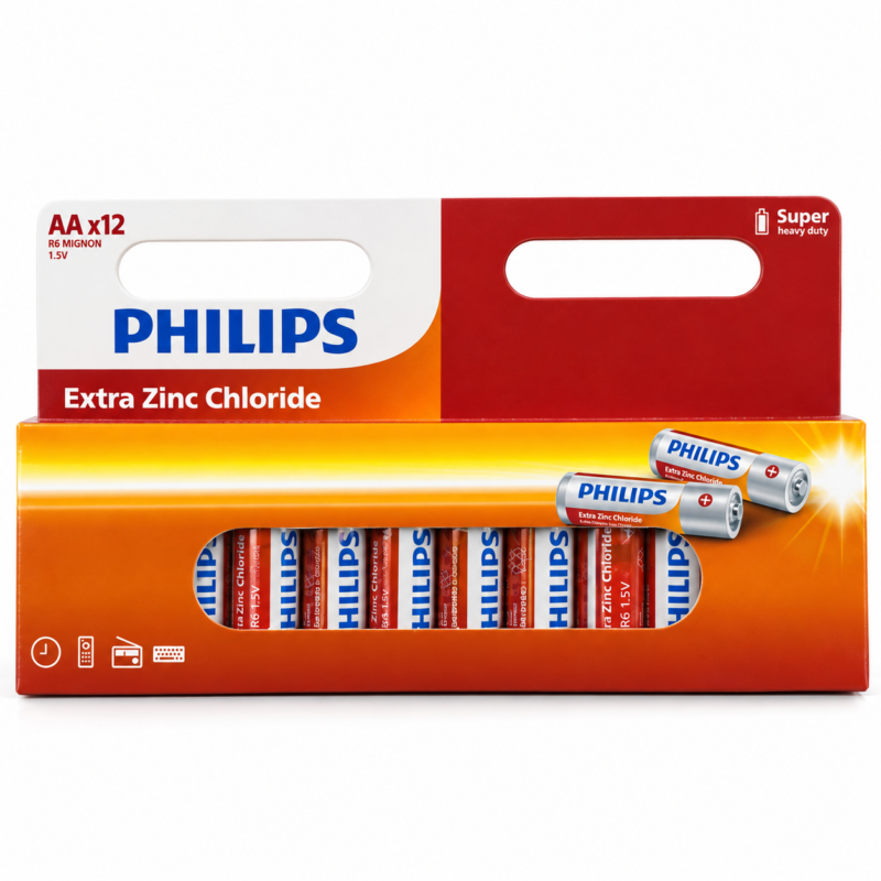 Pilas AA Philips R6 1.5V Extra Zinc Chloride Pack x12