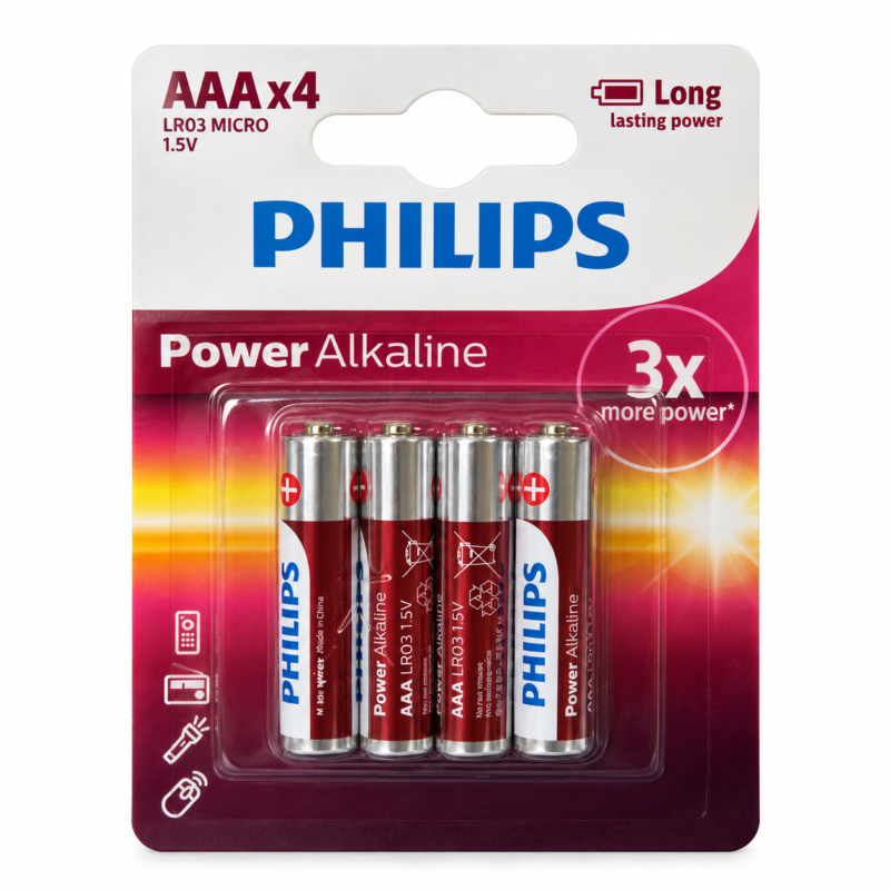 Pilas AAA Philips Power Alkaline 1.5V LR03 x4 Unidades