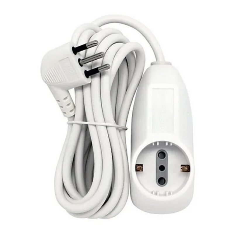 Alargue Electraline 1 Schuko + 2 Tomas 3 en Linea - 2.5 Metros - Blanco