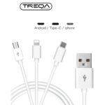 Cable de Carga TREQA 3 en 1 Micro USB Usbc y Iphone Lightning a USB 3.0