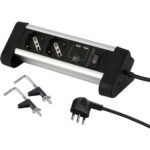 Alargue de Escritorio Electraline Aluminio multi enchufe 2 Tomas + 2 USB 2 Metros Cable