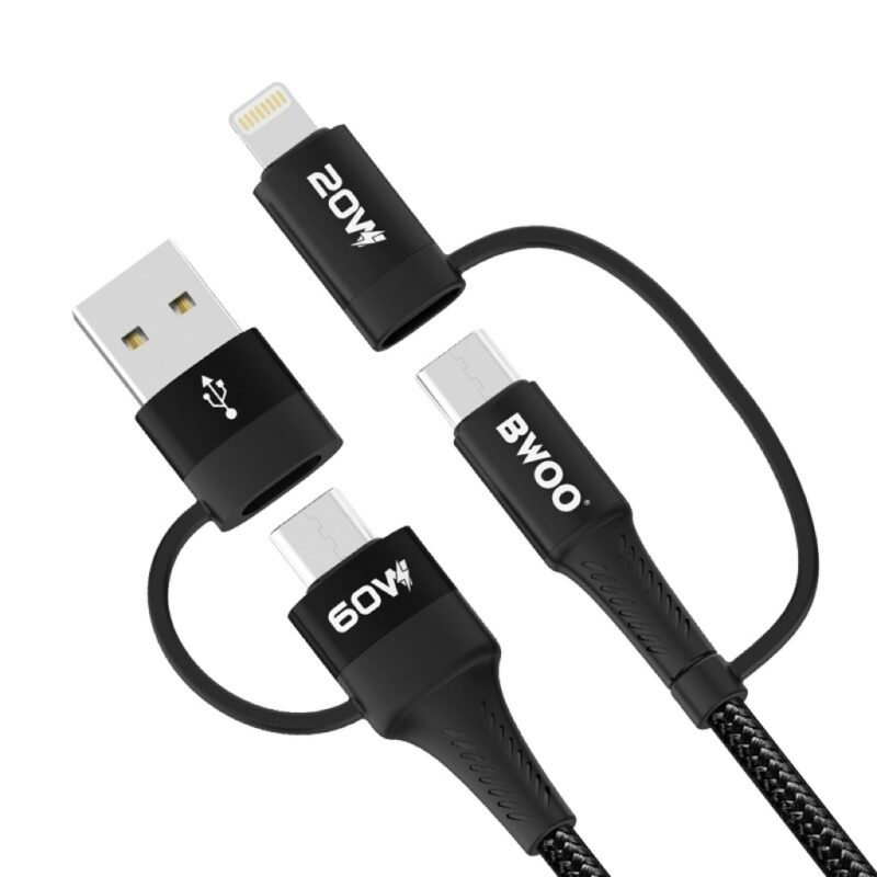 Cable de Datos y Carga BWOO 4 en 1 Usbc (x2) y Iphone Lightning a USB 3.0