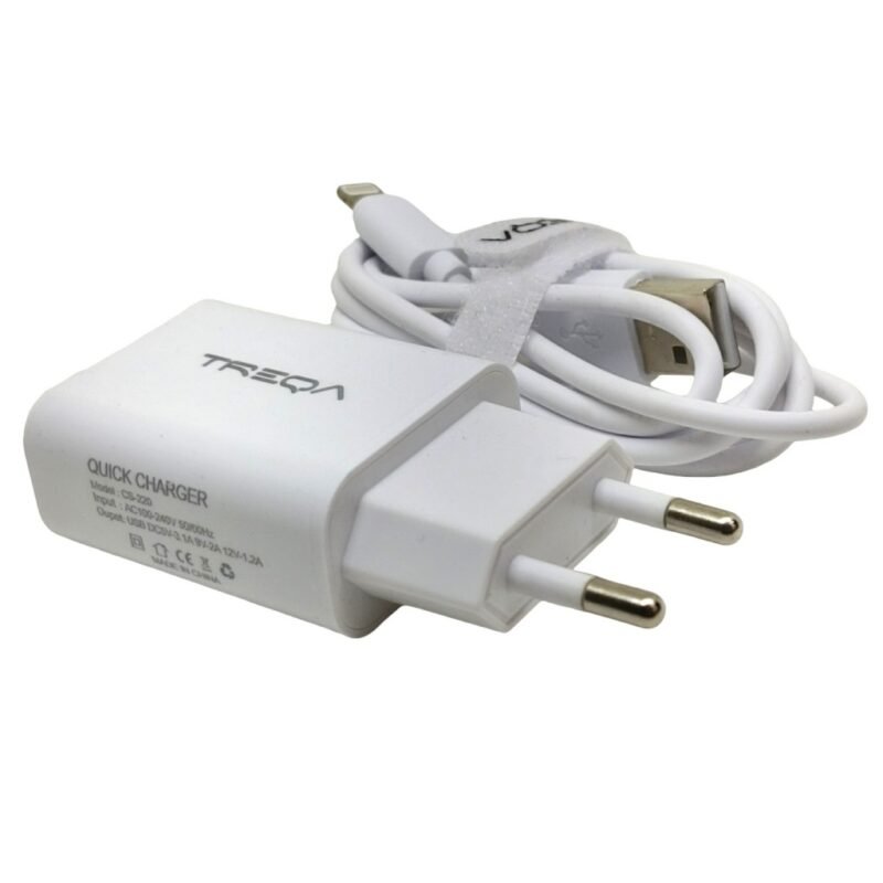 Cargador de Pared TREQA Carga Rápida 18W Quick Charge con Cable Lightning para iPhone