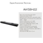 Barra de Sonido AIWA AW-SBH22 Bluetooth 5.0 130W RMS con HDMI ARC, Óptica y USB - Negra - Imagen 3