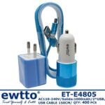 Cargador de Pared y auto EWTTO con cable Micro USB 1 Amp ET-E4805