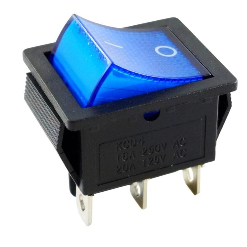 Llave Bipolar Inversora con luz On Off 20AMP. 6 Pin - Azul