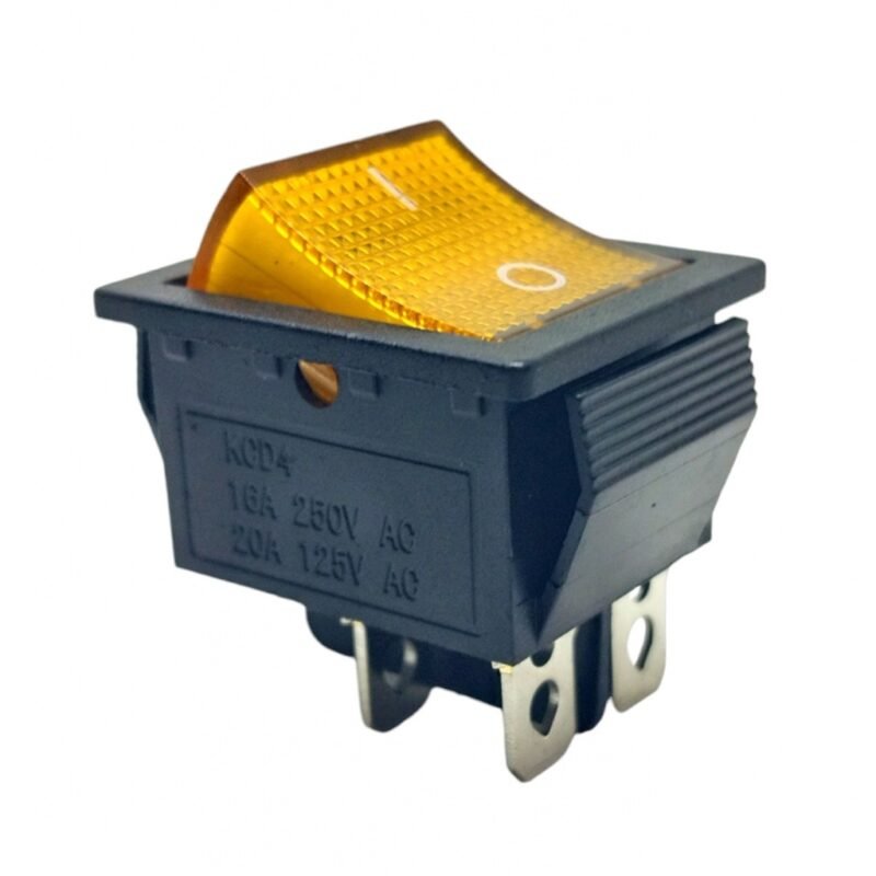 Llave MIYAKO USA con luz On Off 20AMP. 4 Pin - Amarillo