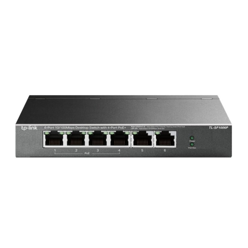 Switch TP-LINK 6 Bocas 10/100 Mbps con 4 Puertos Poe+ TL-SF1006P