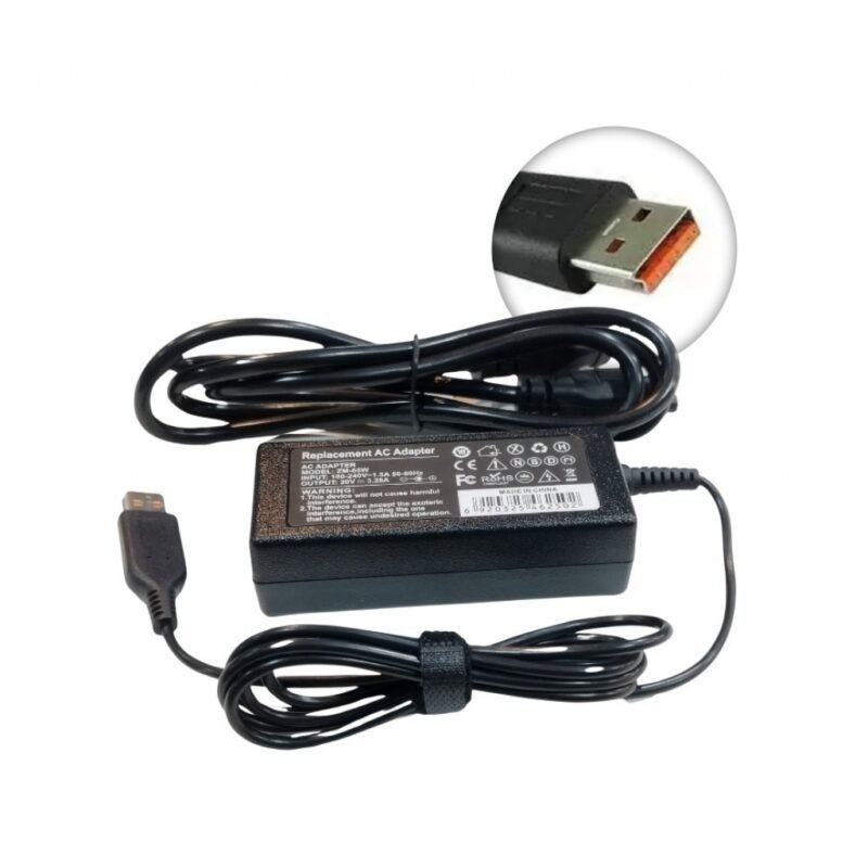 Cargador Notebook LENOVO 20V 3.25A Conector Cuadrado - Naranja